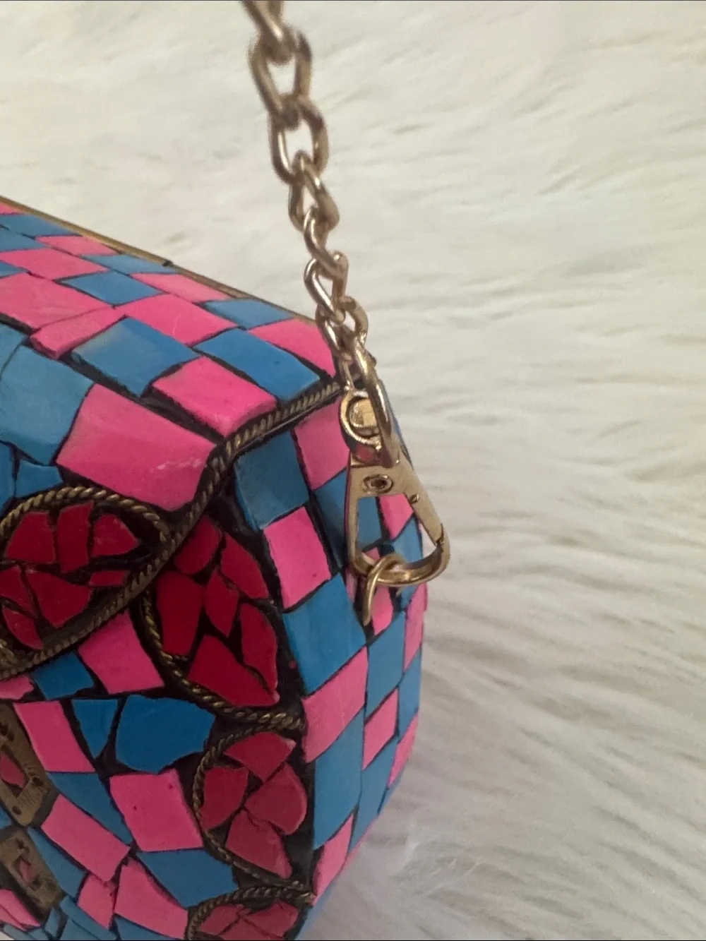RAMLA Handcrafted Pink & Blue Mosaic Clutch Crossbody Bag